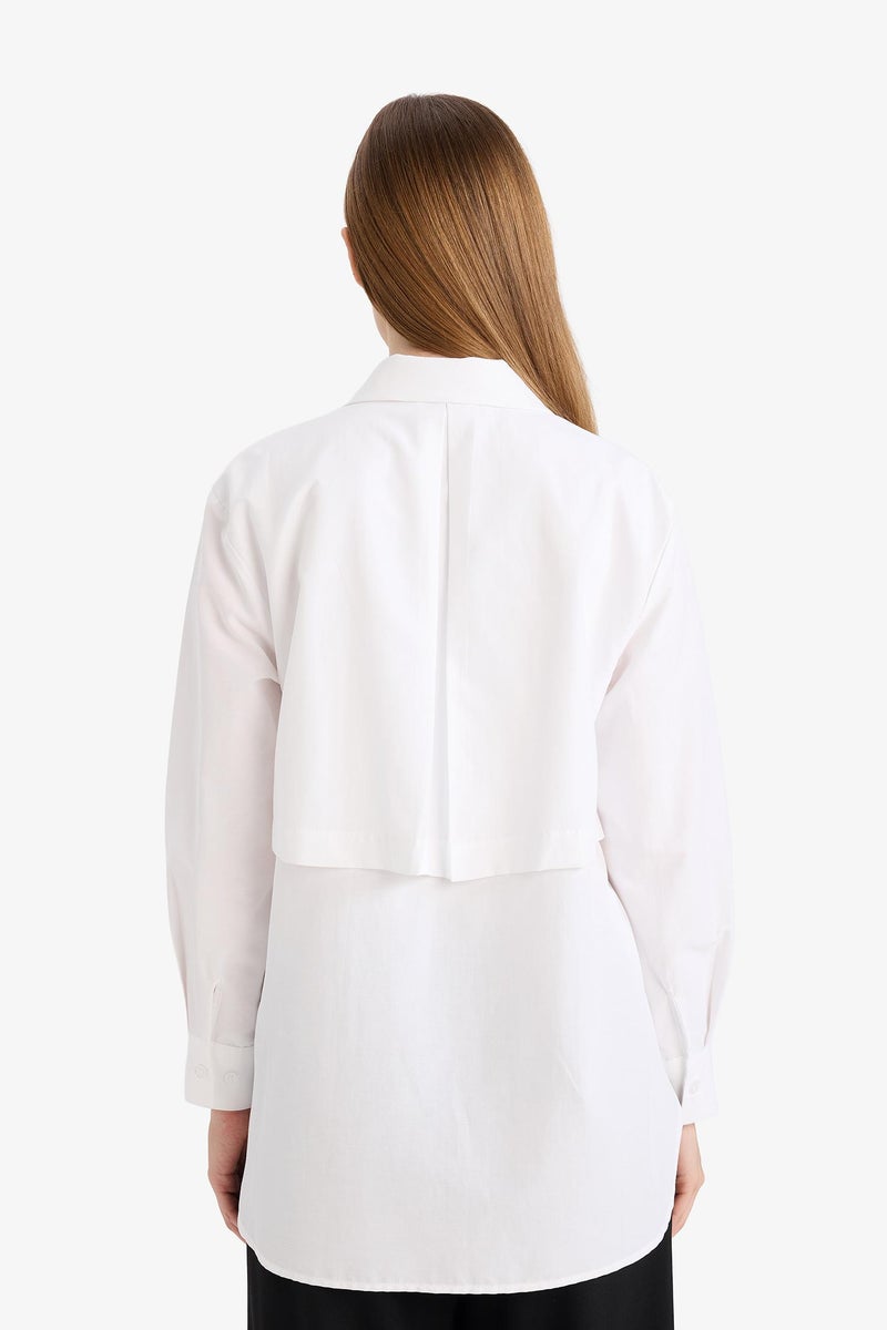 DeFacto White Woman Regular Fit Poplin Long Sleeve Tunic Casual - Image 5